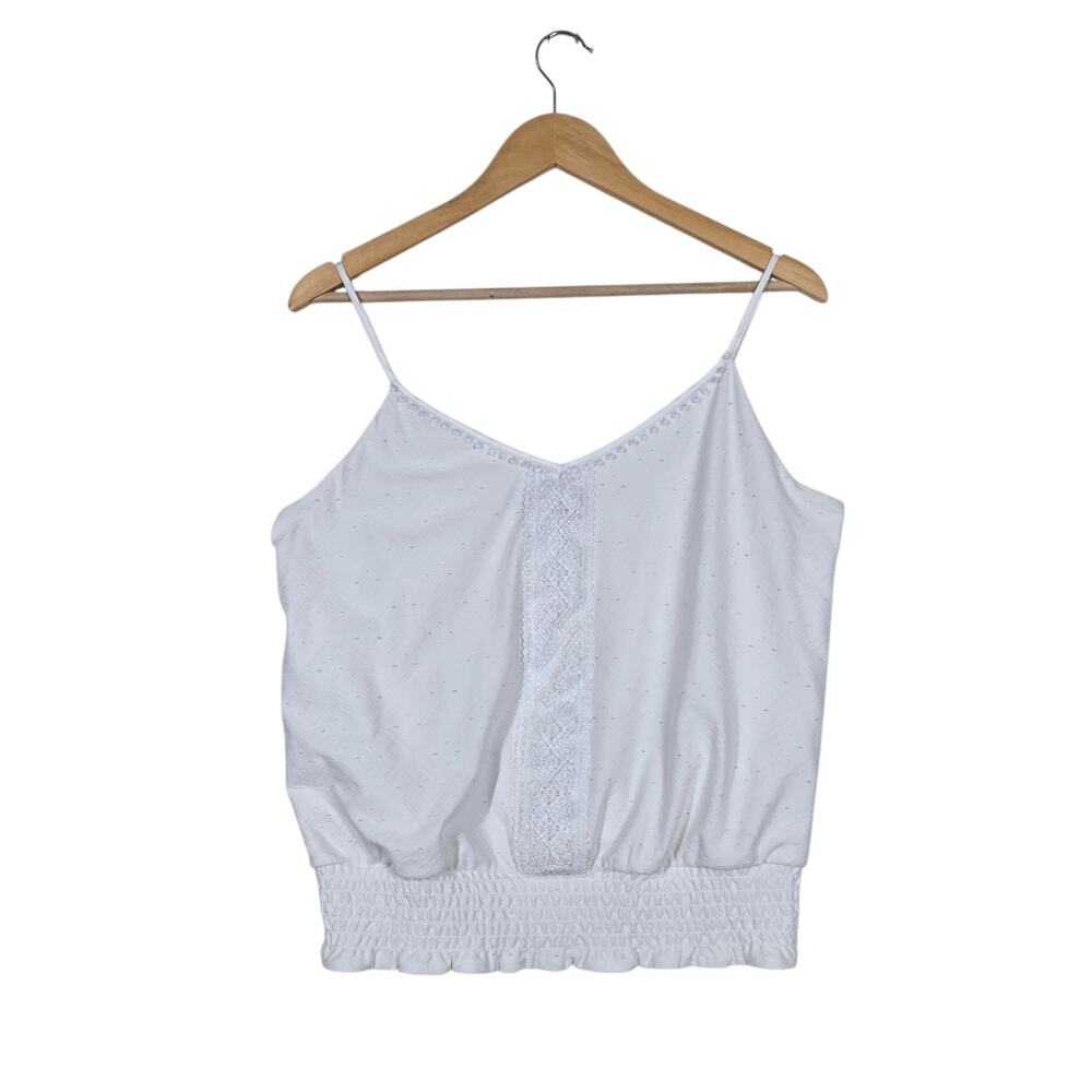 White House Black Market Eyelet Lace Cami Top M White Smocked Cottagecore